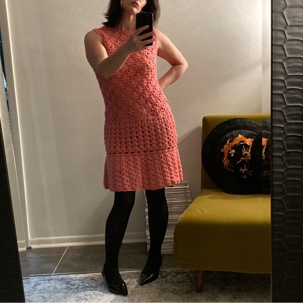 Vintage 1960’s Mod, Pink Crochet Dress- Size 6